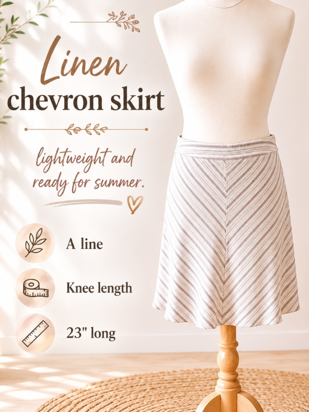 Linen Chevron Casual Skirt US size L
